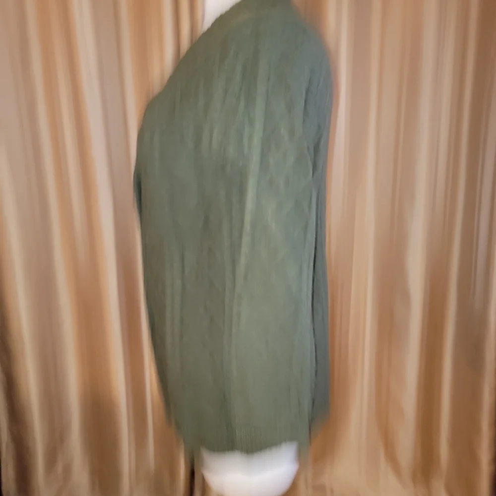 Talbots Cable Knit Cardigan Sweater Olive Green Size Medium Petite